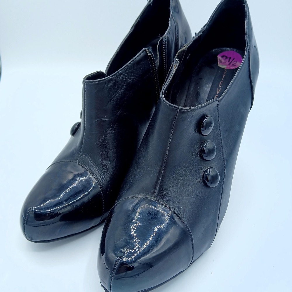 Steven by Steve Madden Shoes Womens Size 8.5 Button Booties Heels Zip Retro